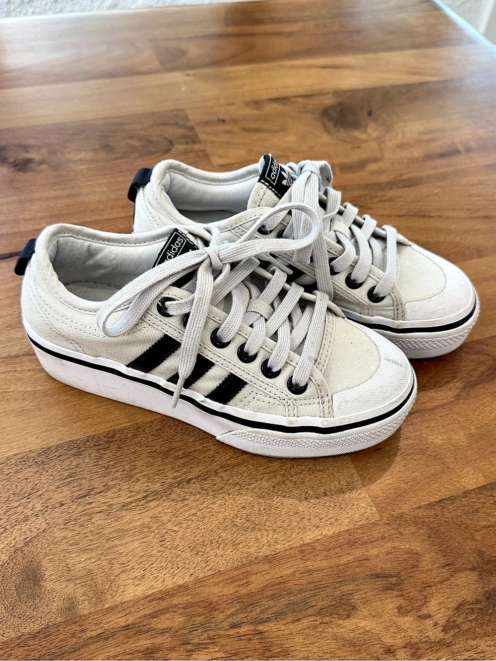 adidas Nizza Platform Shoes Color Block Greyish White w/ Black Stripes - Women’s